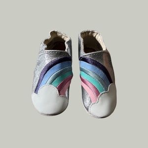 Robeez Hope Silver Rainbow 0 - 6 Months Soft Sole Leather Upper Baby Shoes